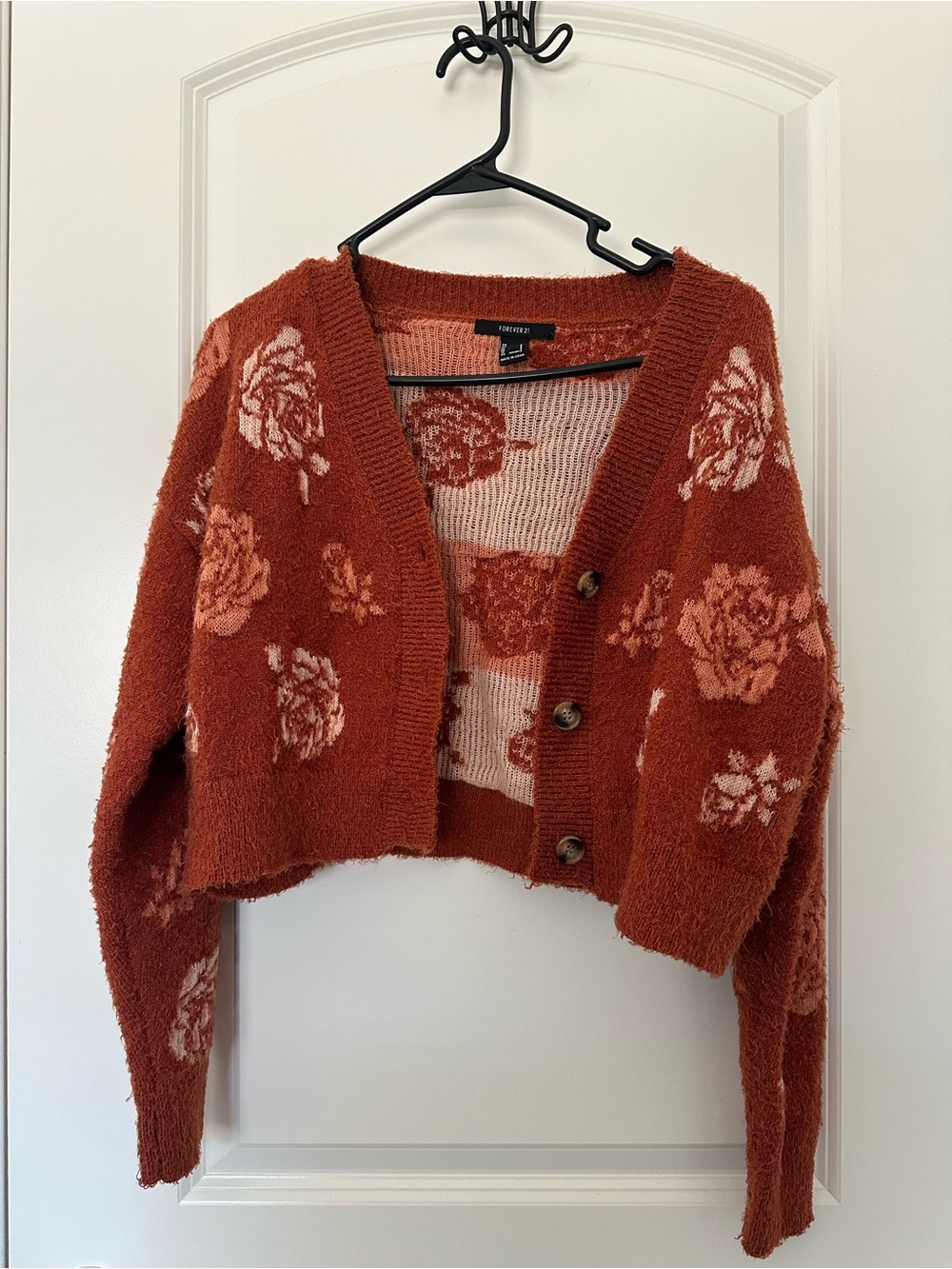 Forever 21 Rust Floral V-Neck Button Cardigan Sweater